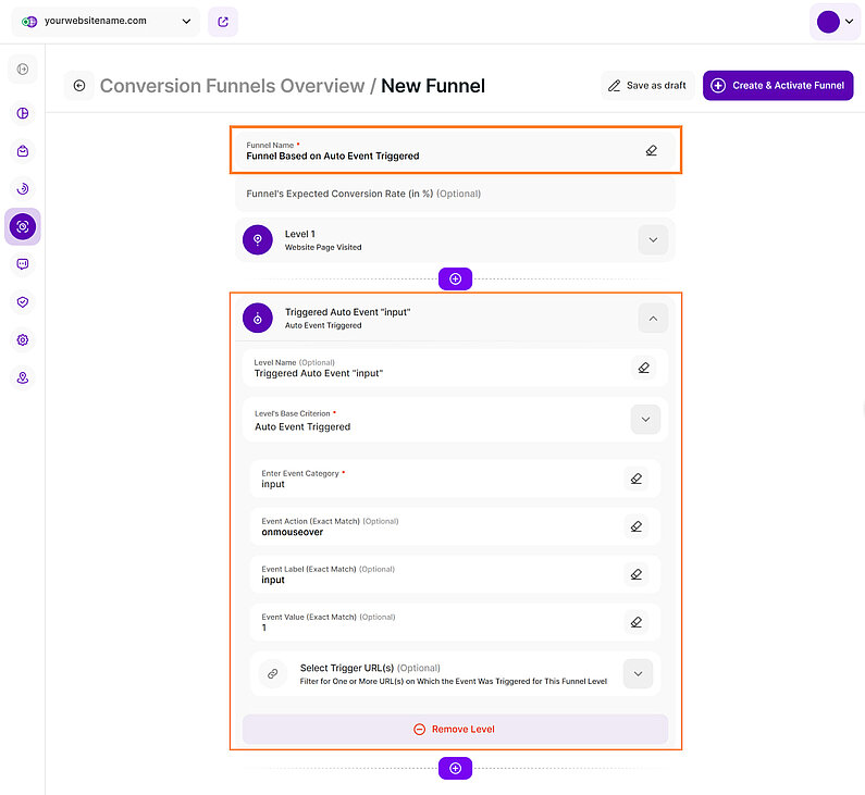 Conversion Funnel Level Based on Auto Event Triggered