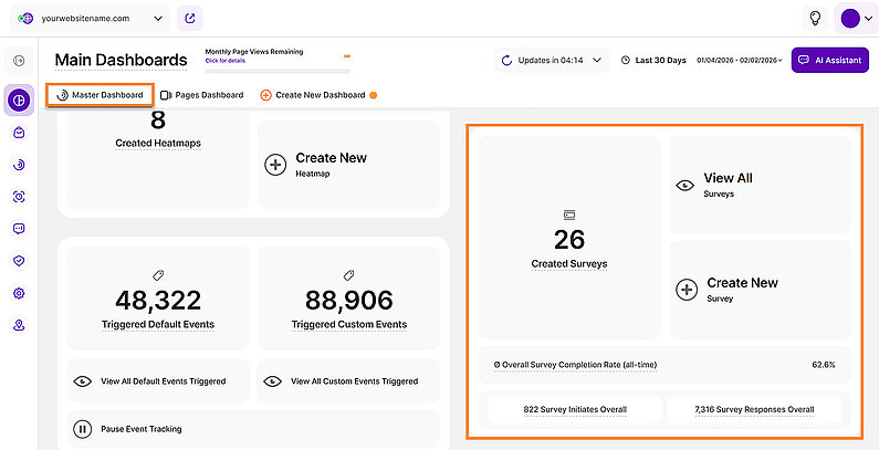 Overview of Surveys in the Master Dashboard