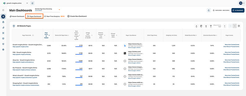 All Website's Pages Table