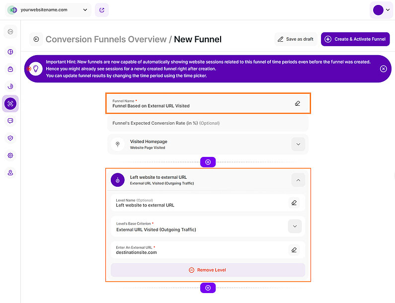 Conversion Funnel Level Based on External URL Visited