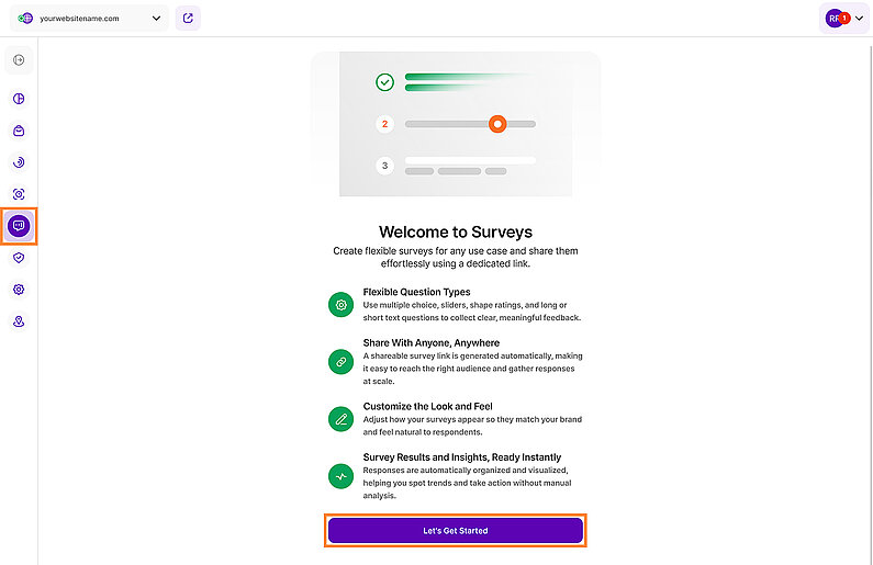 Activation Screen for the Surveys Feature