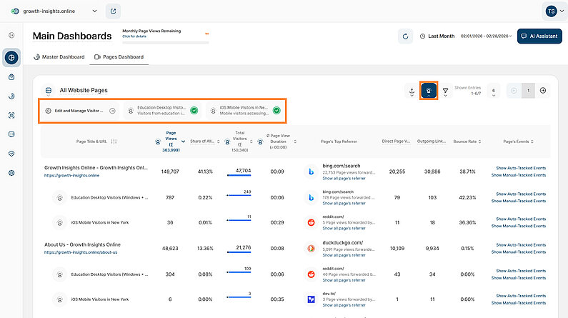 Apply Visitor Segments to Pages Dashboard