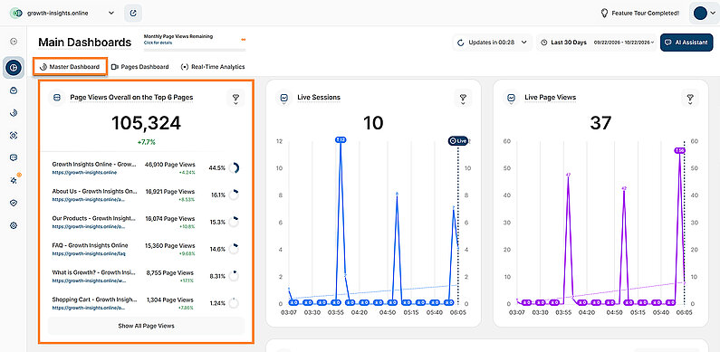 Easily View Your Top 6 Pages in the Master Dashboard